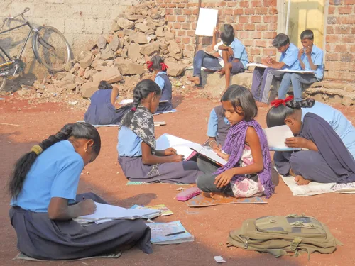Students studying independently outdoors