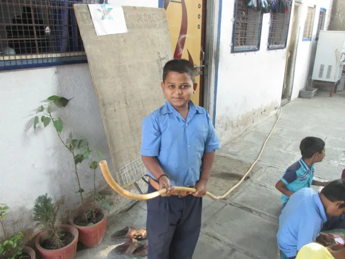 A pupil watering a plant as part of practical learning